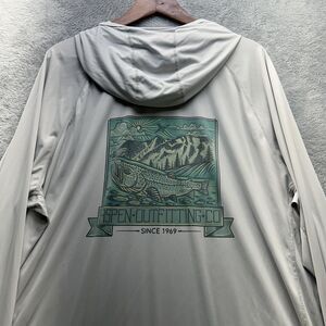 Simms Sun Hoodie Mens 2XL Gray Aspen Outfitting Company Fishing Shirt Outdoor